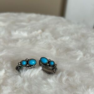Navajo Native American squash blossom turquoise earrings Sterling silver